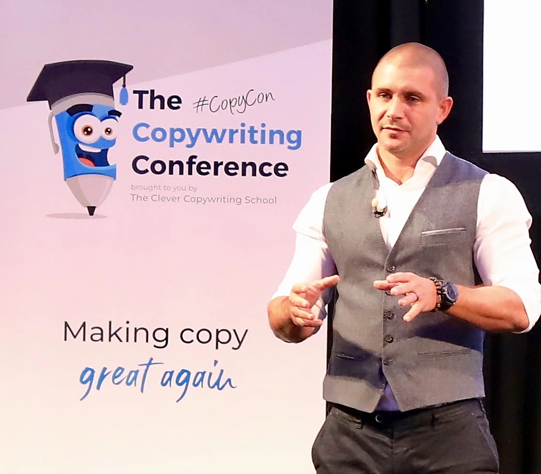 Aaron speaking at The Copywriting Conference
