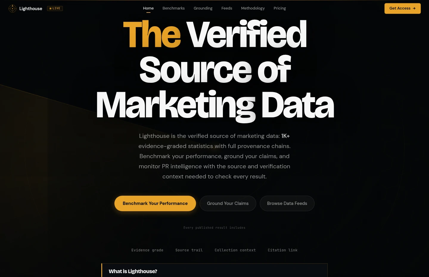 The live Lighthouse Data homepage